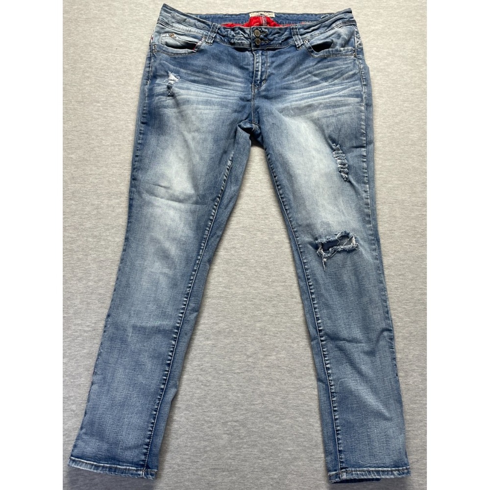 YMI WannaBettaButt Distressed Jeans Womens 18 (Fits 34x31) Blue Denim Stretch